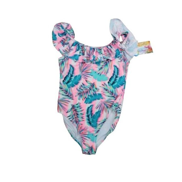 Angel Beach Size 12 Tropical Print Girls One Piece Swimsuit Swim UPF 50+ NWT - Picture 2 of 2